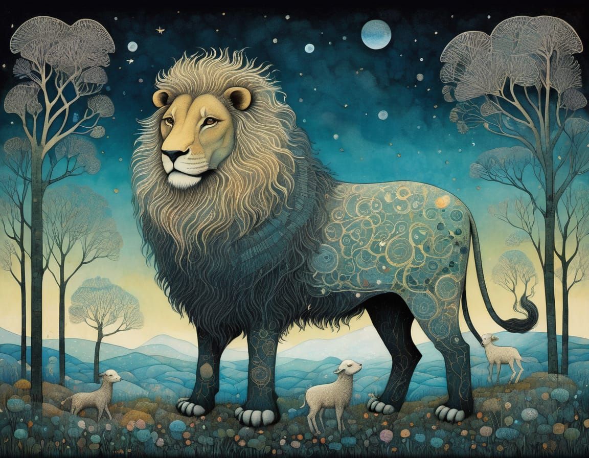 Lion and Lamb Together in Peaceful Scene