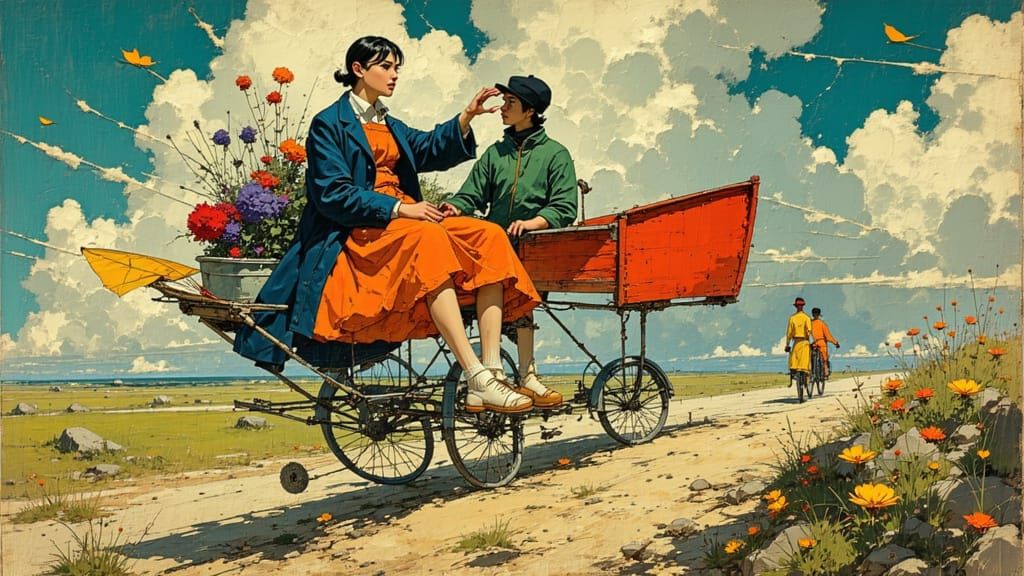 Eccentric Tricycle in Bill Sienkiewicz's Graphic Novel Style