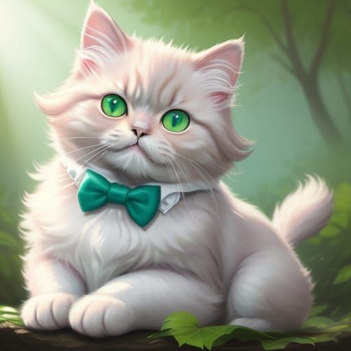 Whimsical Cat with Pink Bow Tie in Dappled Sunlight