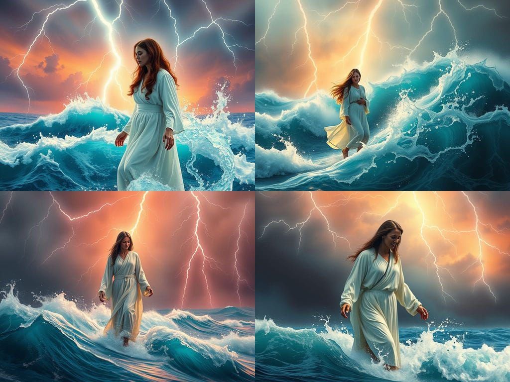 Jesus in a Hyperrealistic Stormy Scene with a Comforting Wom...