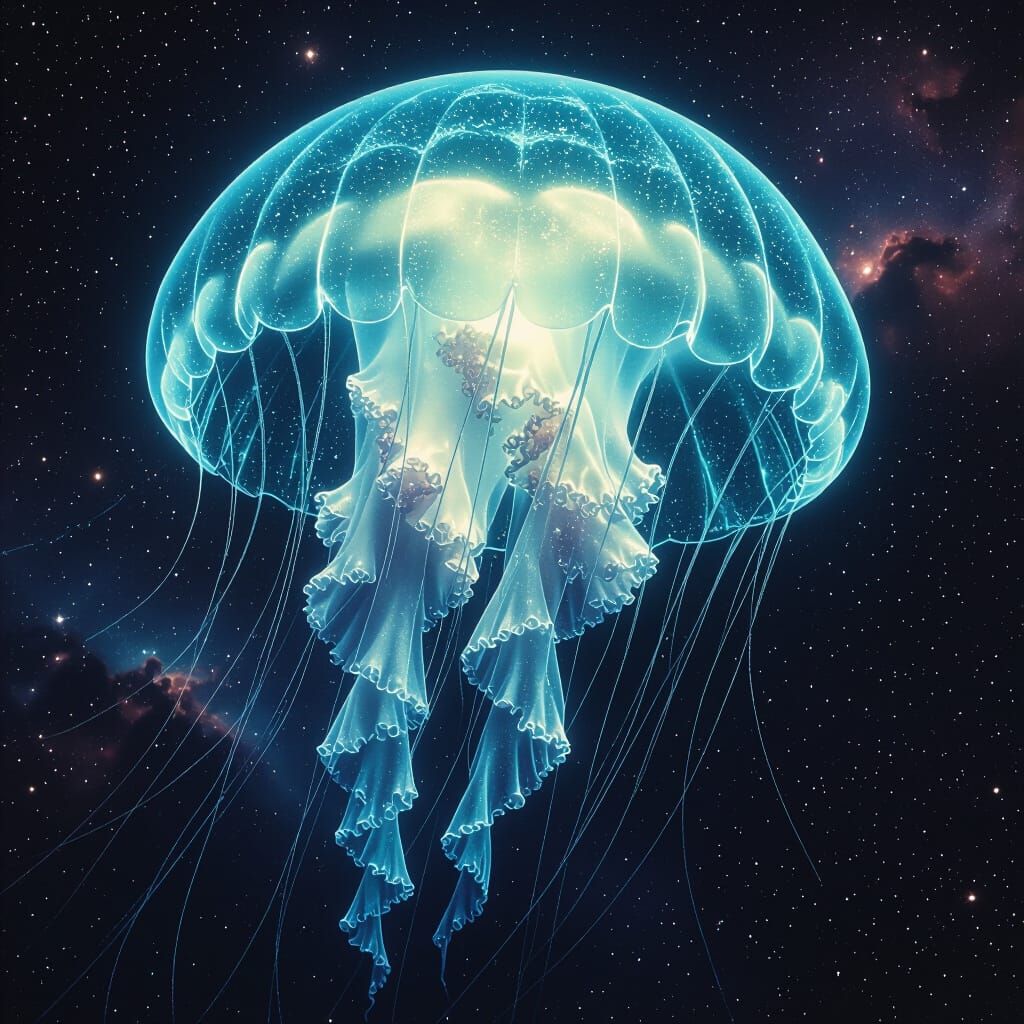 Bioluminescent Jellyfish Drifting Through Space