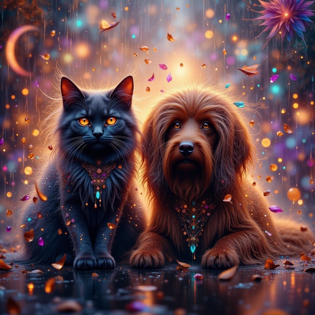 Hyperreal 3D Rainy Street Scene with Animals