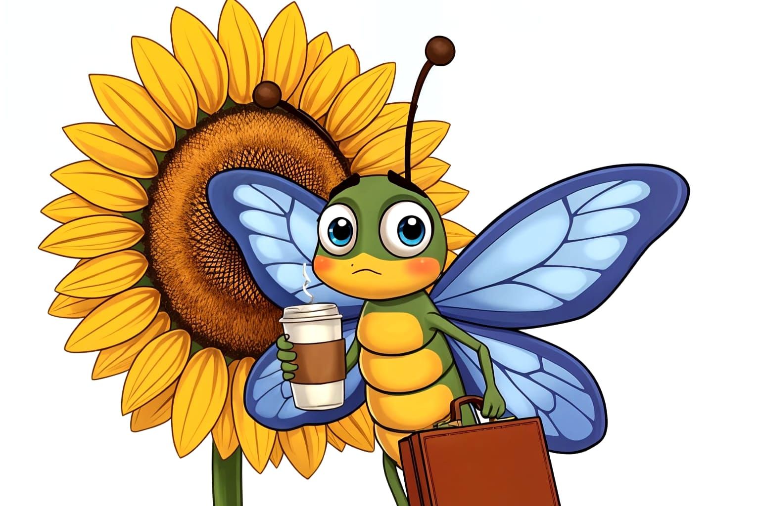 Confused Cartoon Butterfly in Sunflower Field