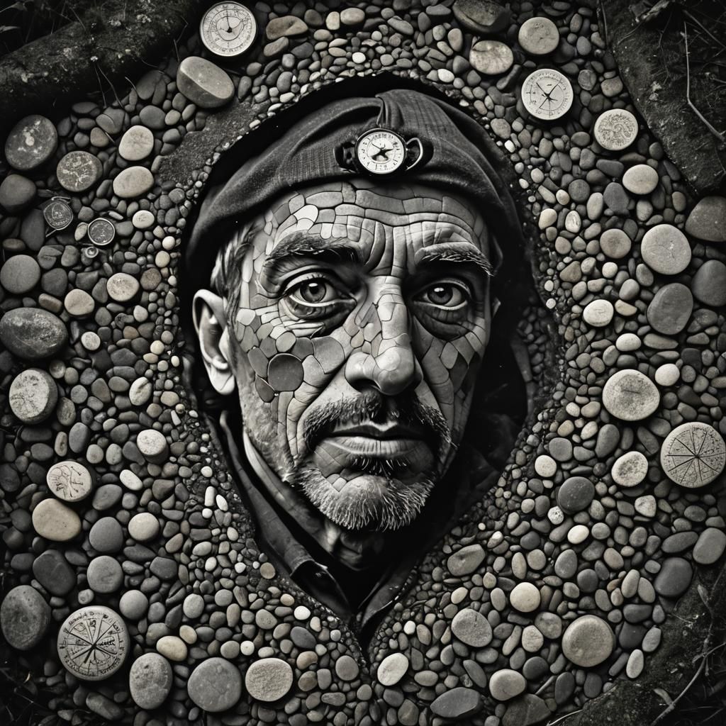 Surreal Portrait of Time Traveler in Pointillism Style