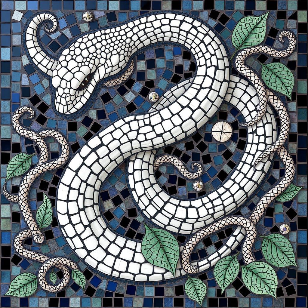 Surreal Vine and Serpent Mosaic in a Dystopian Art Style