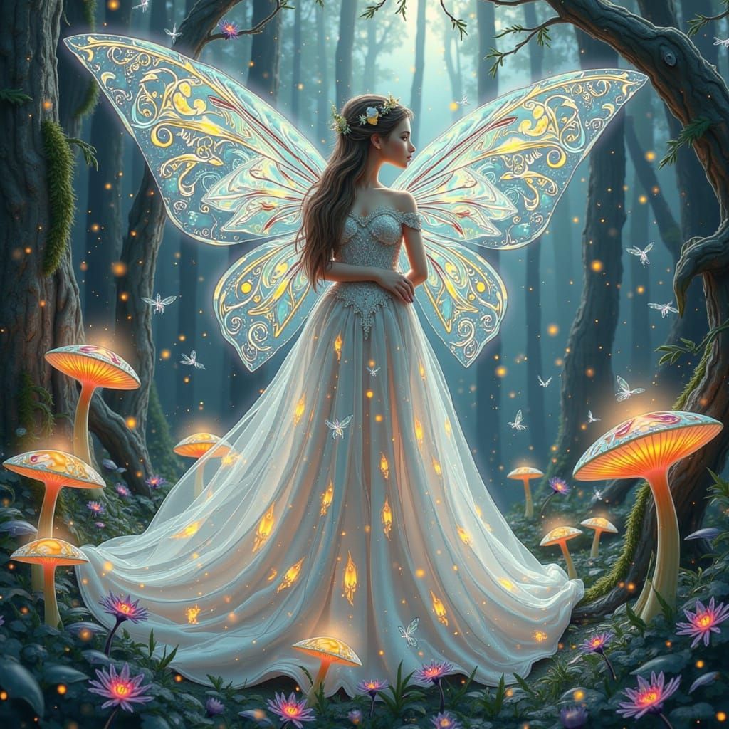 Ethereal Fairy in Dreamlike Watercolor Forest