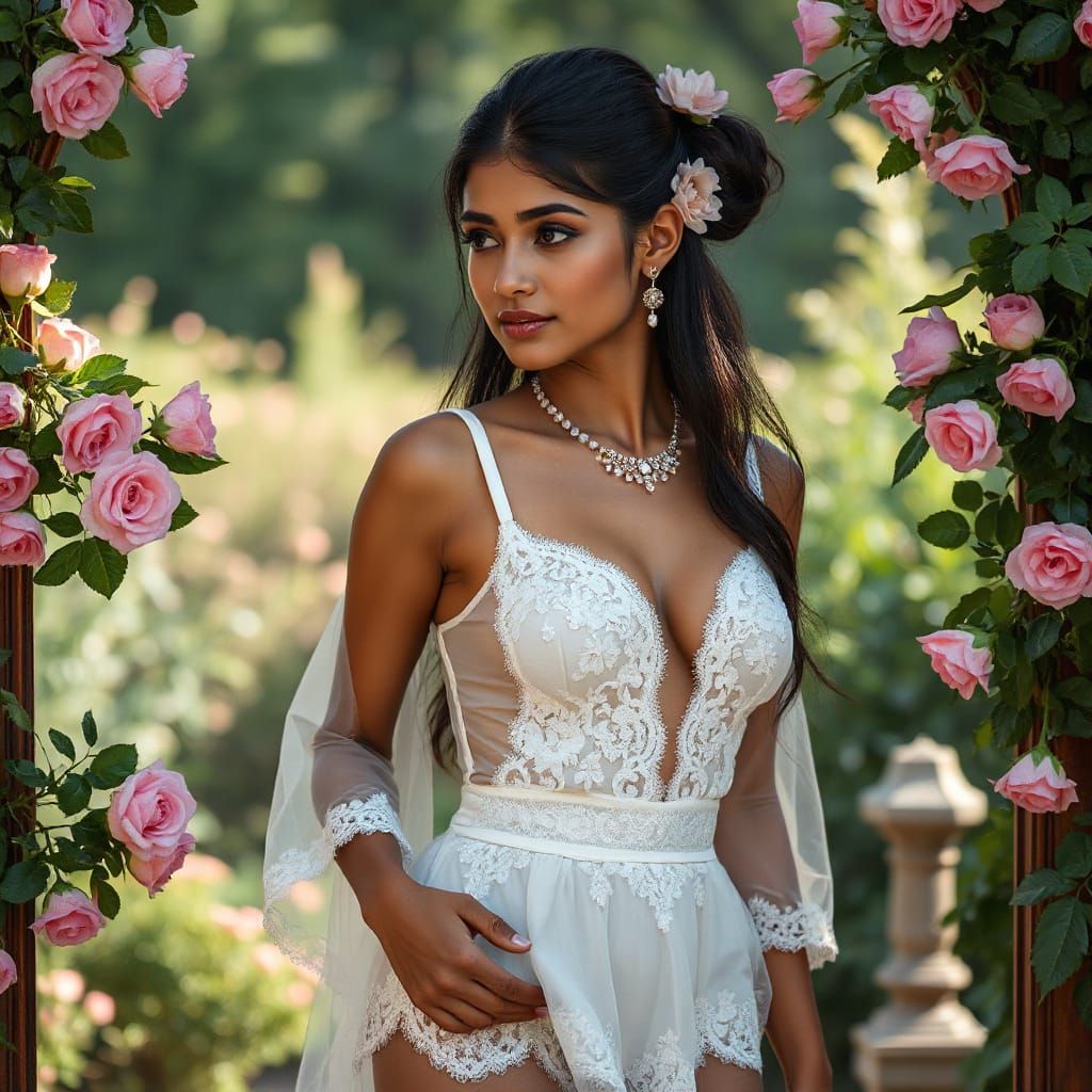 Arunachal Woman in Roses, Photo-Realistic Lingerie Portrait
