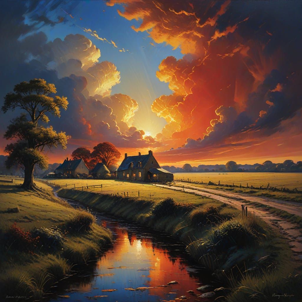 Rural Farmhouse in Expressive Oil Painting Style