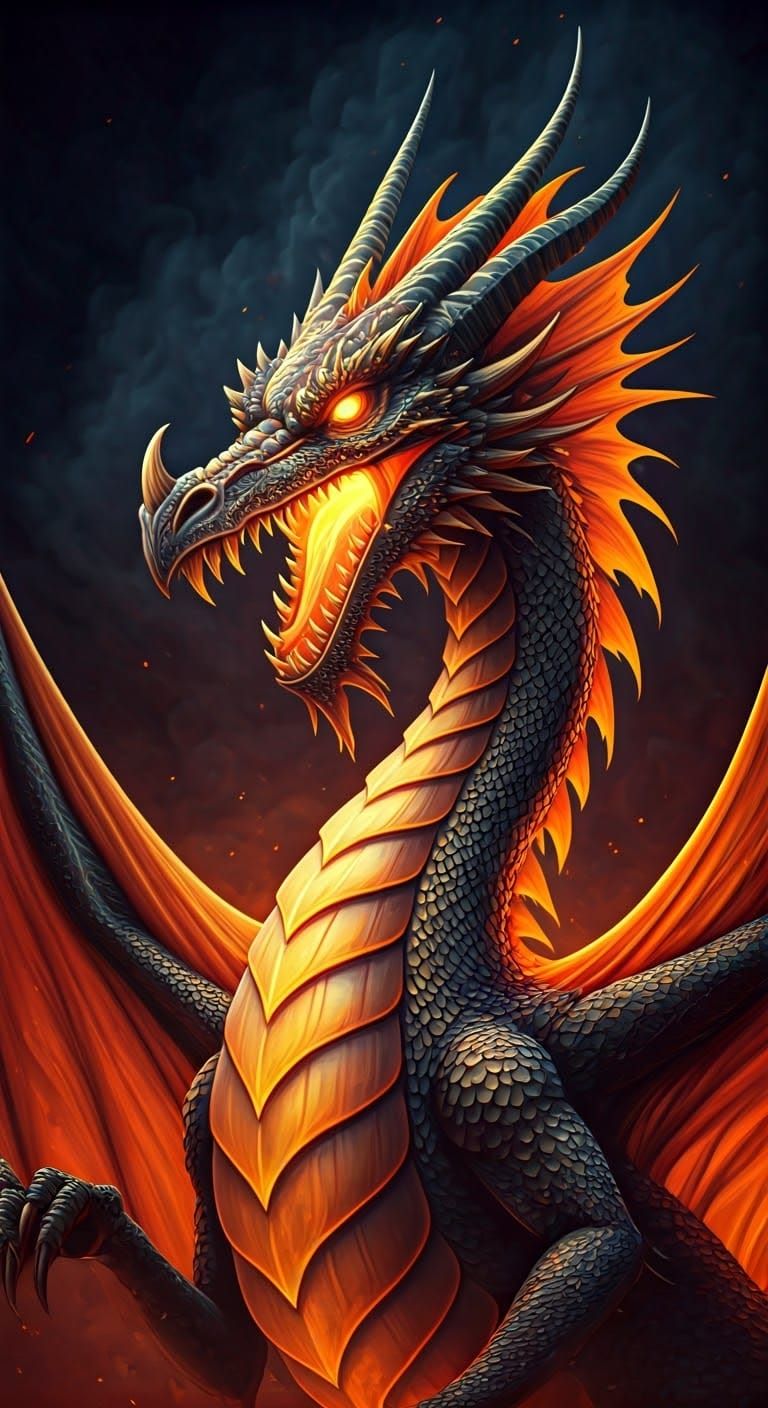 Majestic Fire Dragon Sculpture in a Dreamlike Style