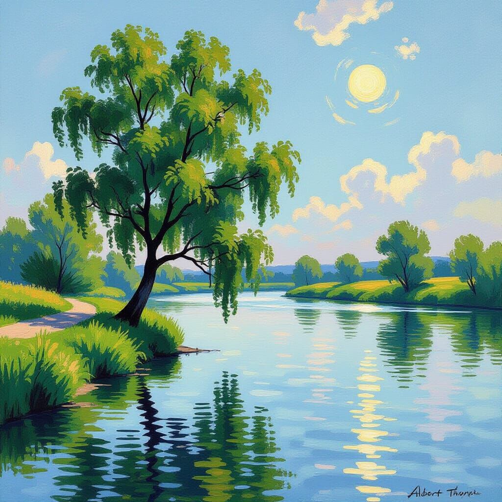 Idyllic Tree Reflecting Sunlight, Impressionistic Style