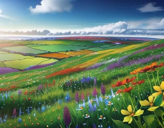 Irish Wildflower Meadow on a Beautiful Day