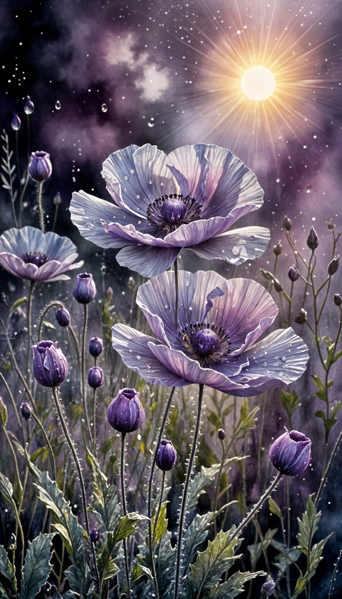 Ethereal Frosty Mauve Floral Fantasy Art