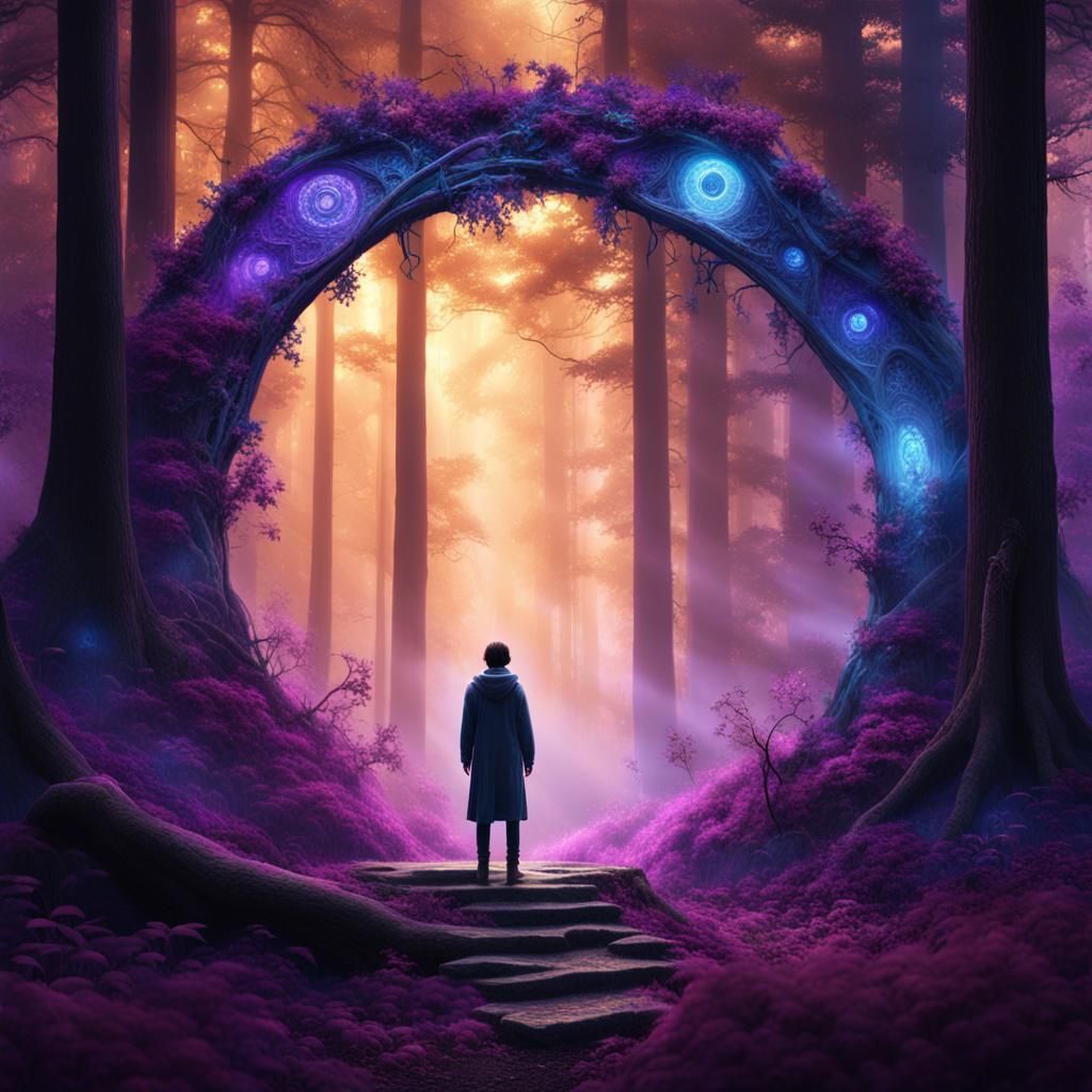 Ethereal Portal Opens in Mystic Forest: Digital Painting