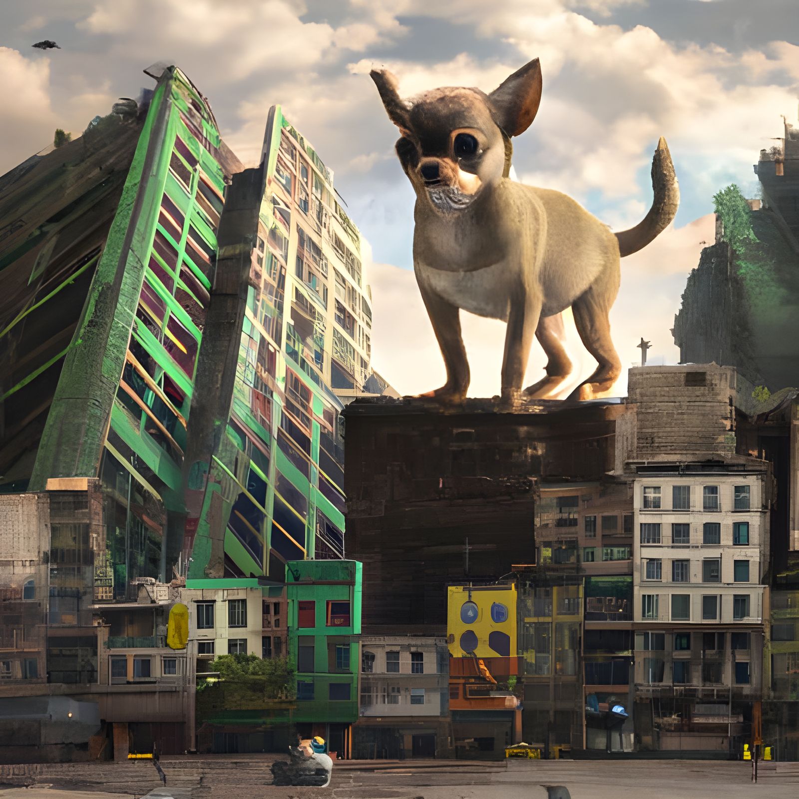 Giant Chihuahua Destroys City in Epic Painting