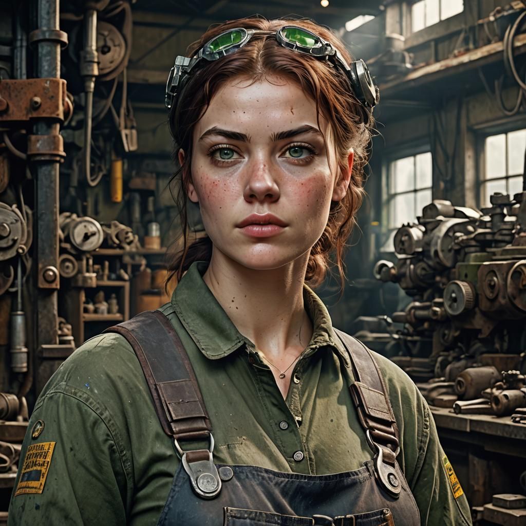 Post-Apocalyptic Mechanic Portrait in Detailed Matte Paintin...