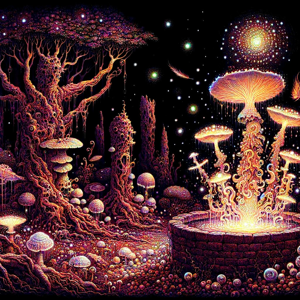 Bioluminescent Fungi Garden in Dark Fantasy Style