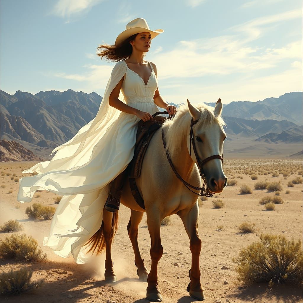 Cowgirl in Death Valley: Hyperrealistic Oil Painting