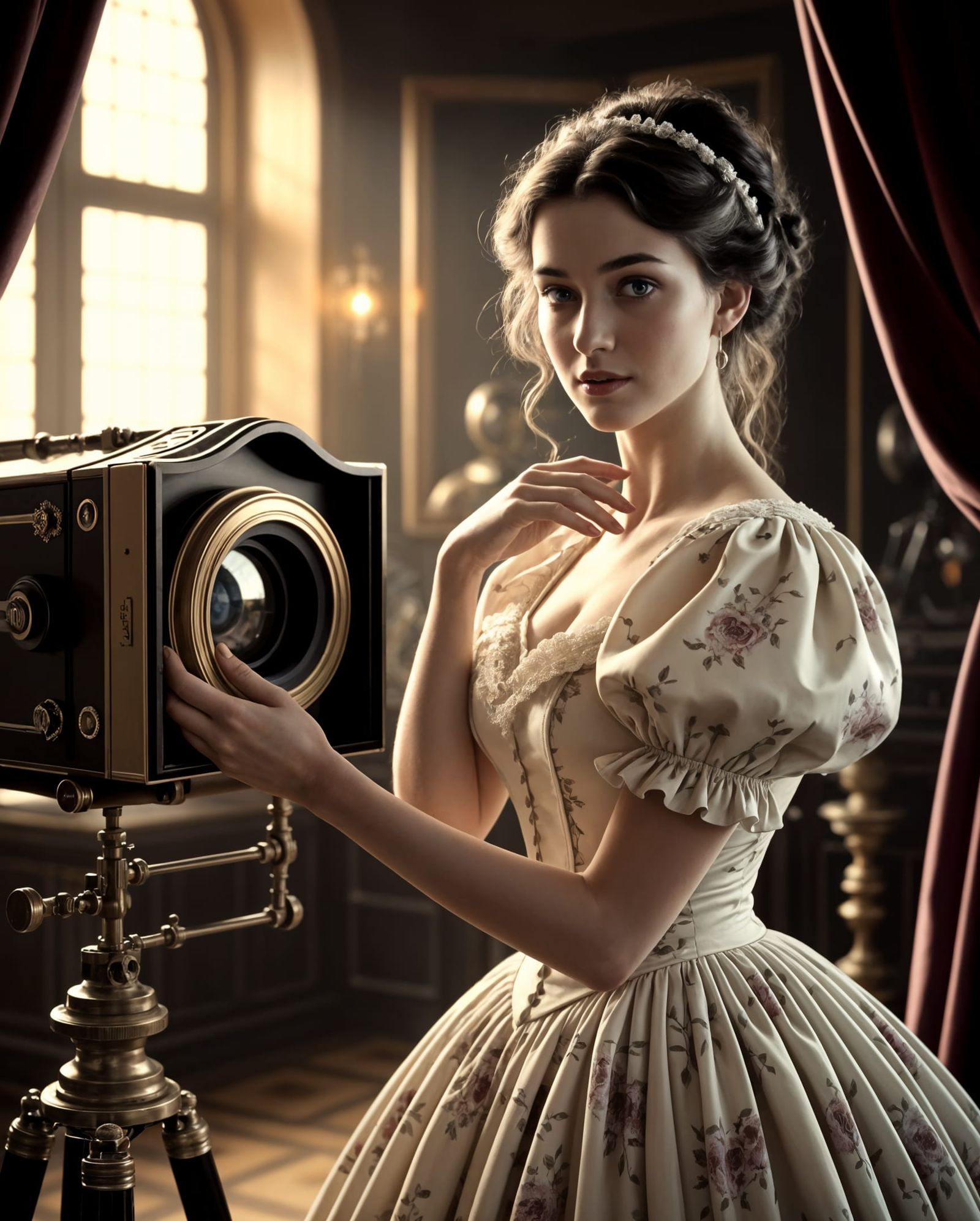 Vintage Photo of Woman with Camera Obscura