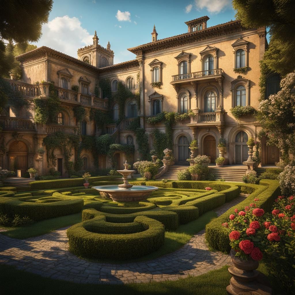 Tuscan Mansion with Elaborate Garden: Matte Painting