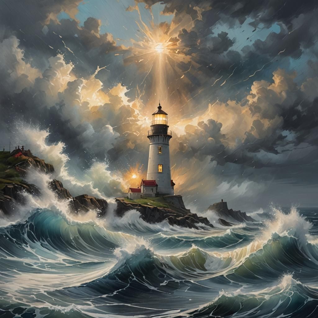 Majestic Lighthouse in Stormy Sea: Splash Art