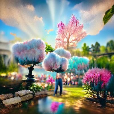 Whimsical Landscape with Cotton Candy Trees