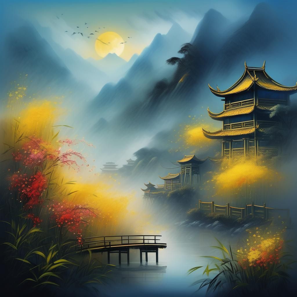 Golden Dawn: Blooming Bamboo in Chinese Style