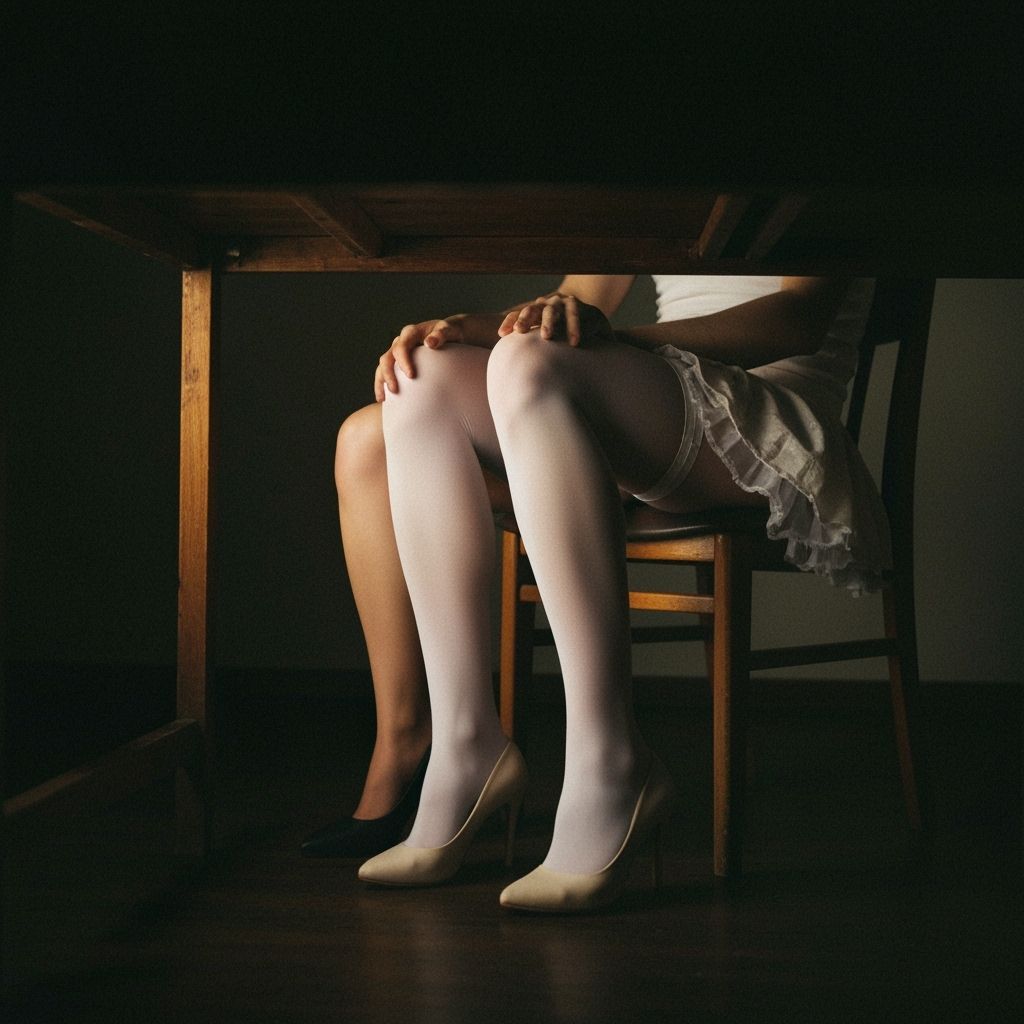 Crossdressing Man Under Table, Cinematic Film Still