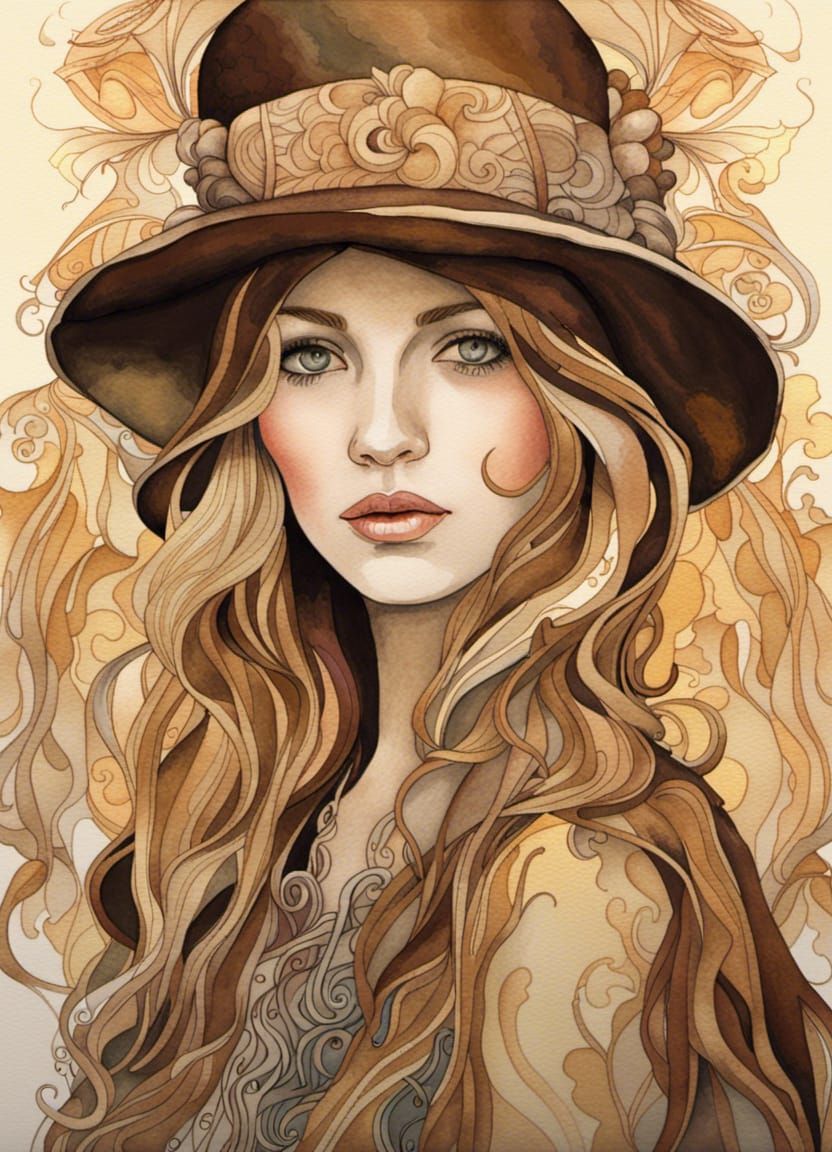 Psychedelic Art Nouveau Portrait in Watercolor