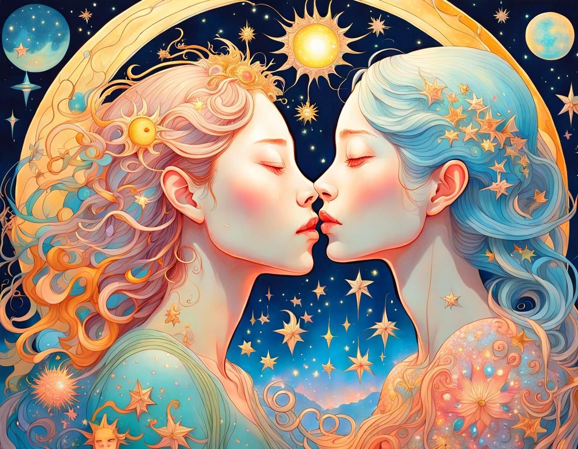 Kissing Sun and Moon Fairytale Image