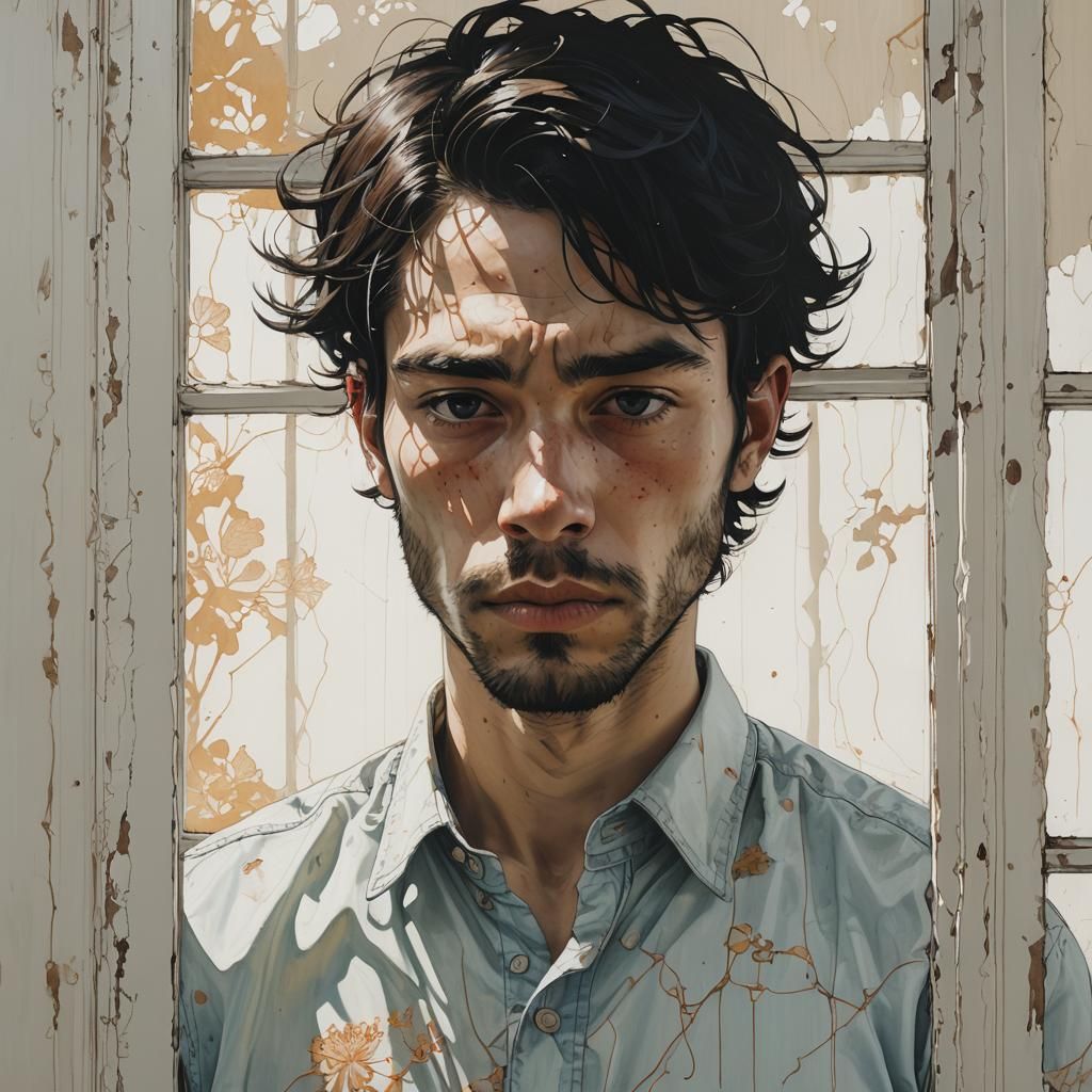 Troubled Young Man Portrait with Window Light