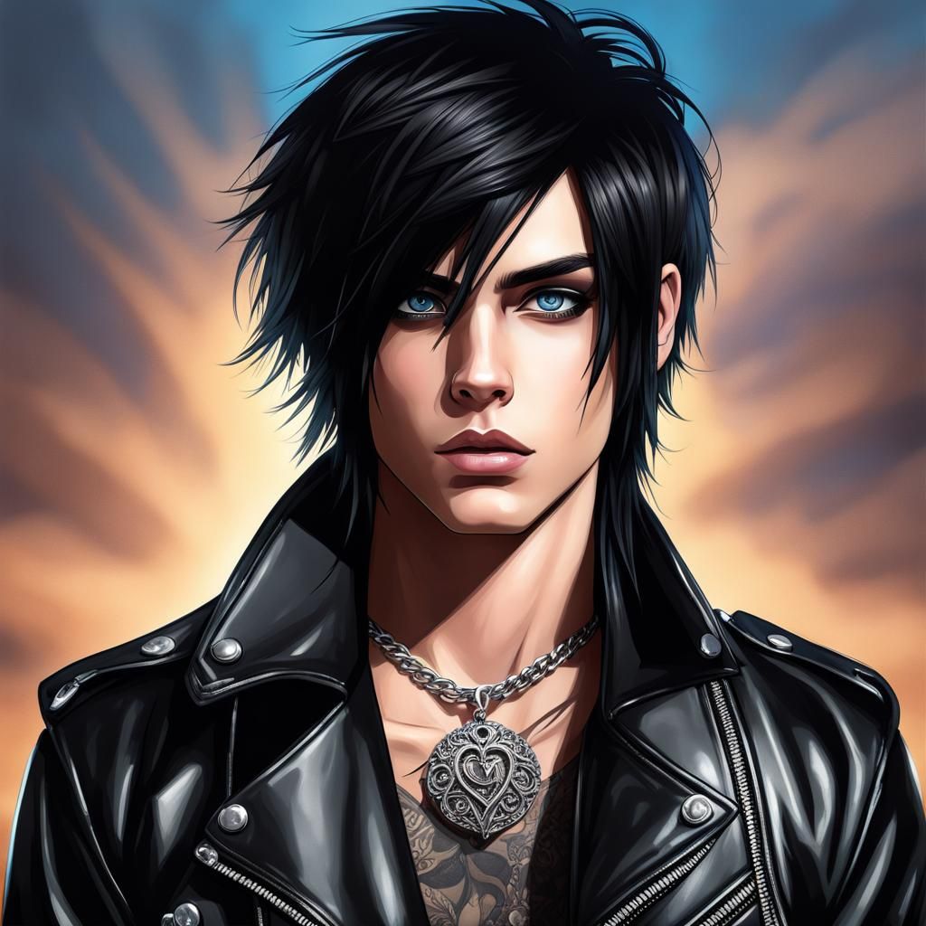 Handsome Emo Boy with Piercing Blue Eyes