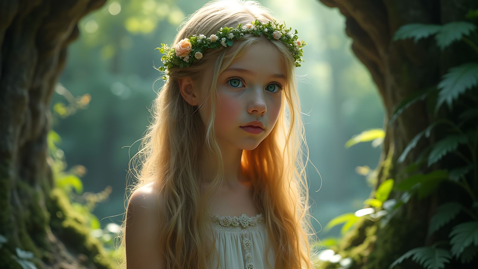 Girl in Grotto: Hyperrealistic Art Nouveau Portrait