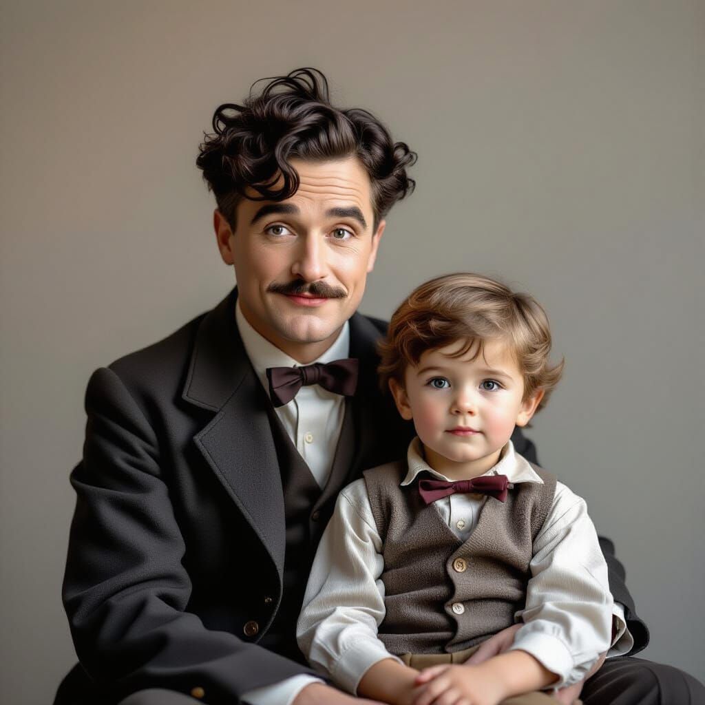 Charlie Chaplin with Boy Jindra Studio Portrait