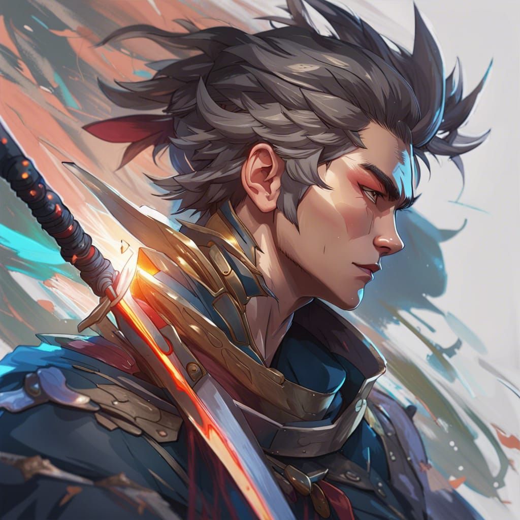 Anime Swordsman Portrait in Hyperdetailed Style