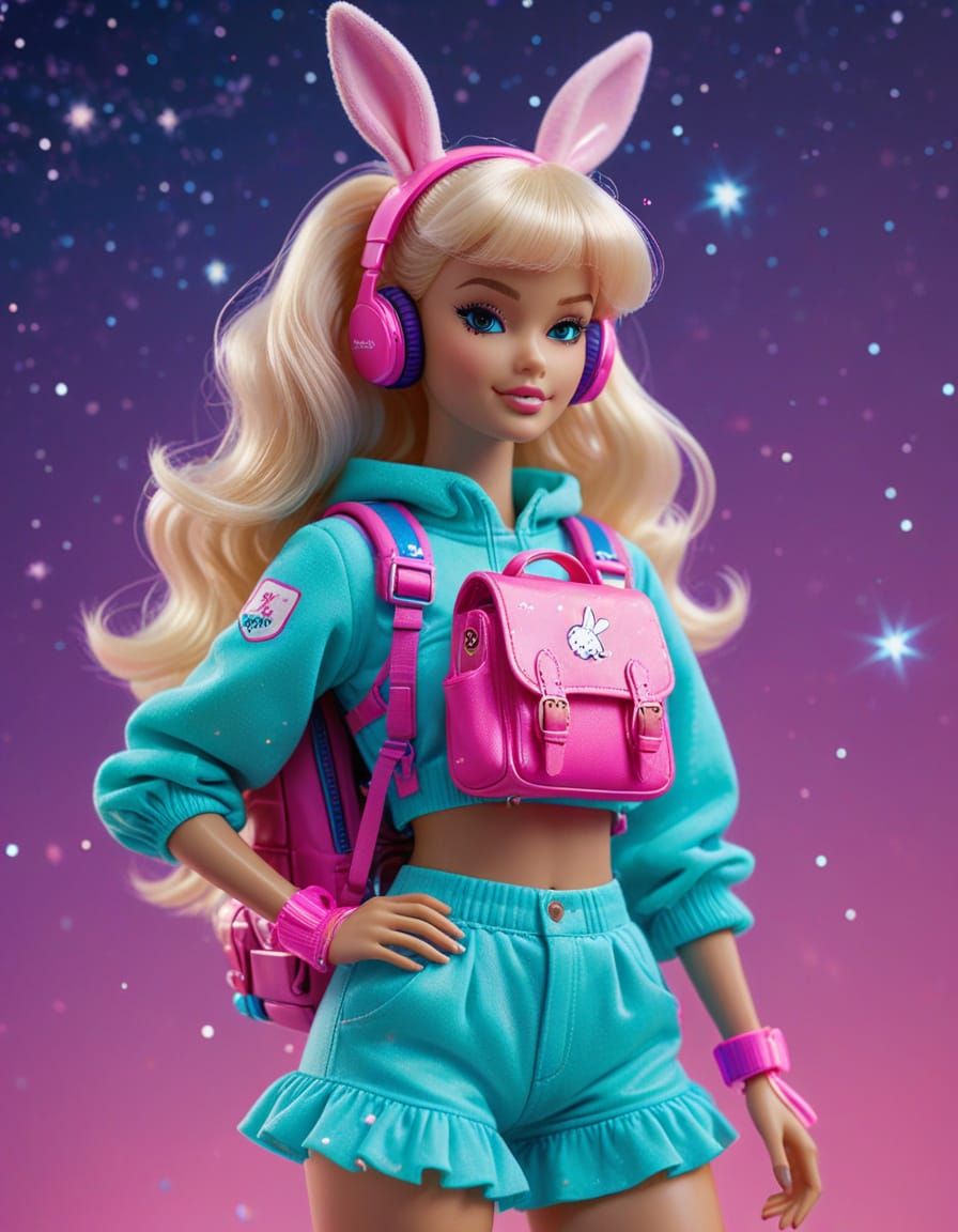 1960s Barbie in Kawaii Style with Neon Accessories