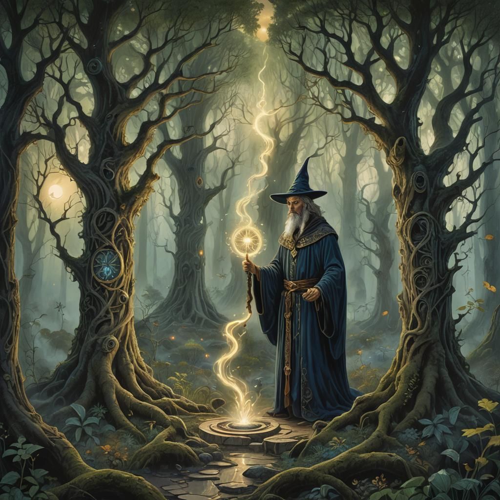 Sorcerer in Enchanted Forest Tarot Card