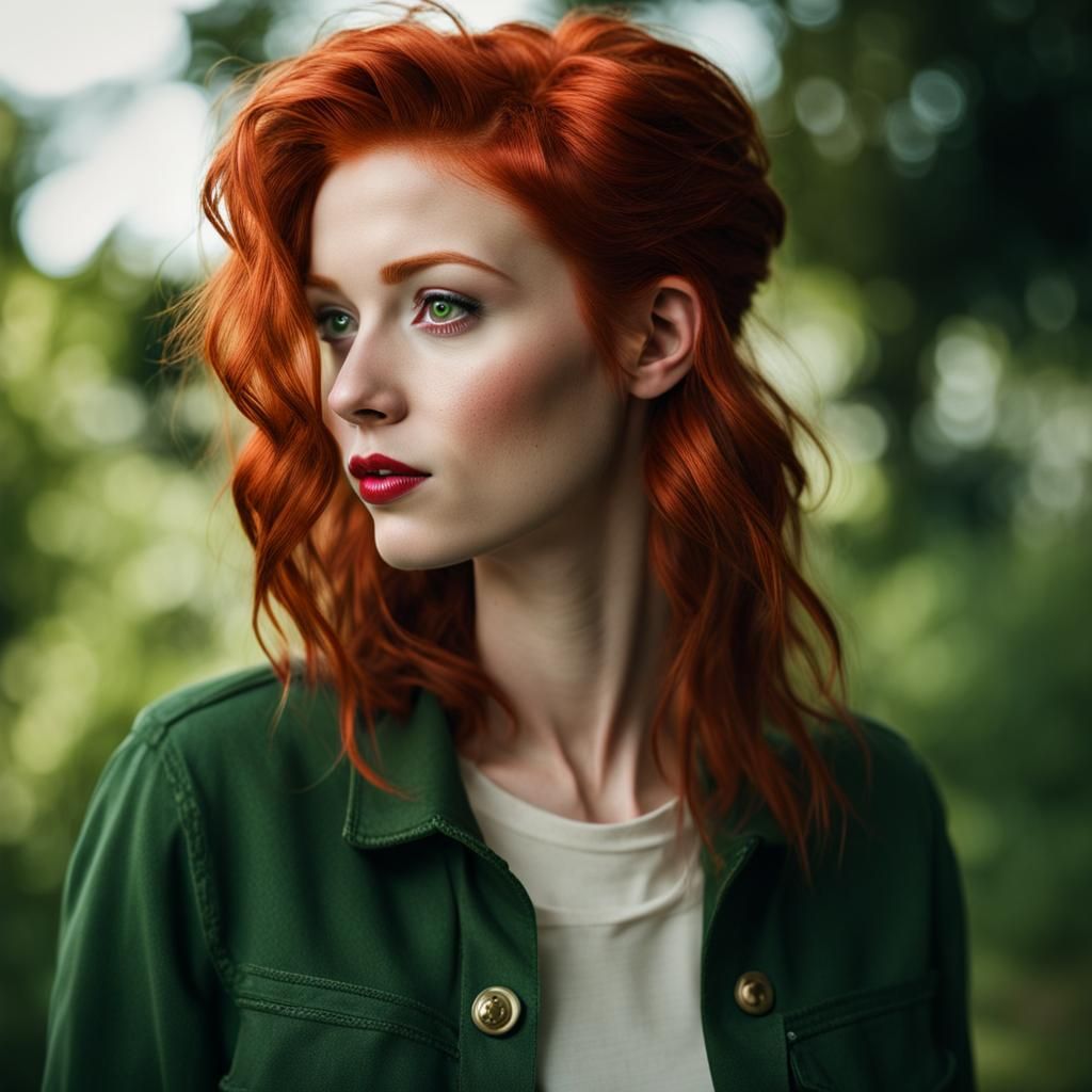 Red-Haired Woman with Freckles in Pop-Punk Style