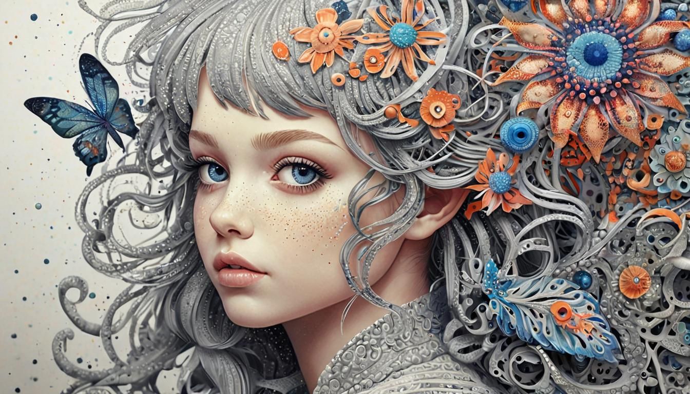 Fairycore Pointillism Scene in Retro Style