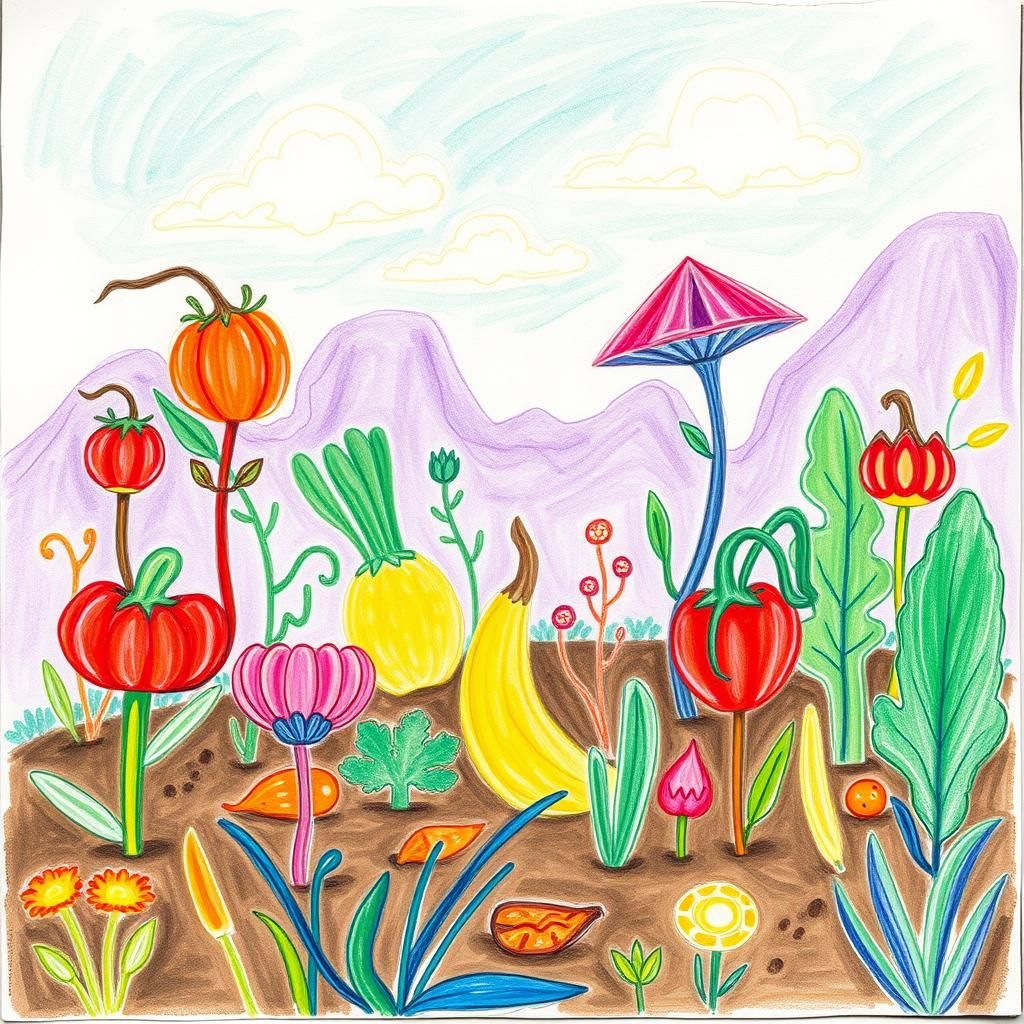 Whimsical Garden: Children's Drawing with Pastel Hues