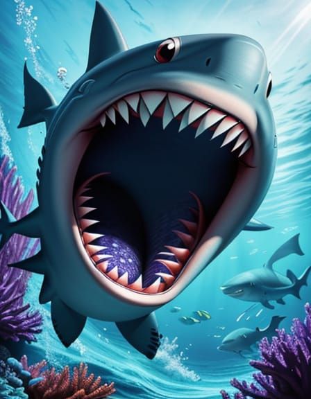 Cartoon Shark with Evil Grin in Pixar Style