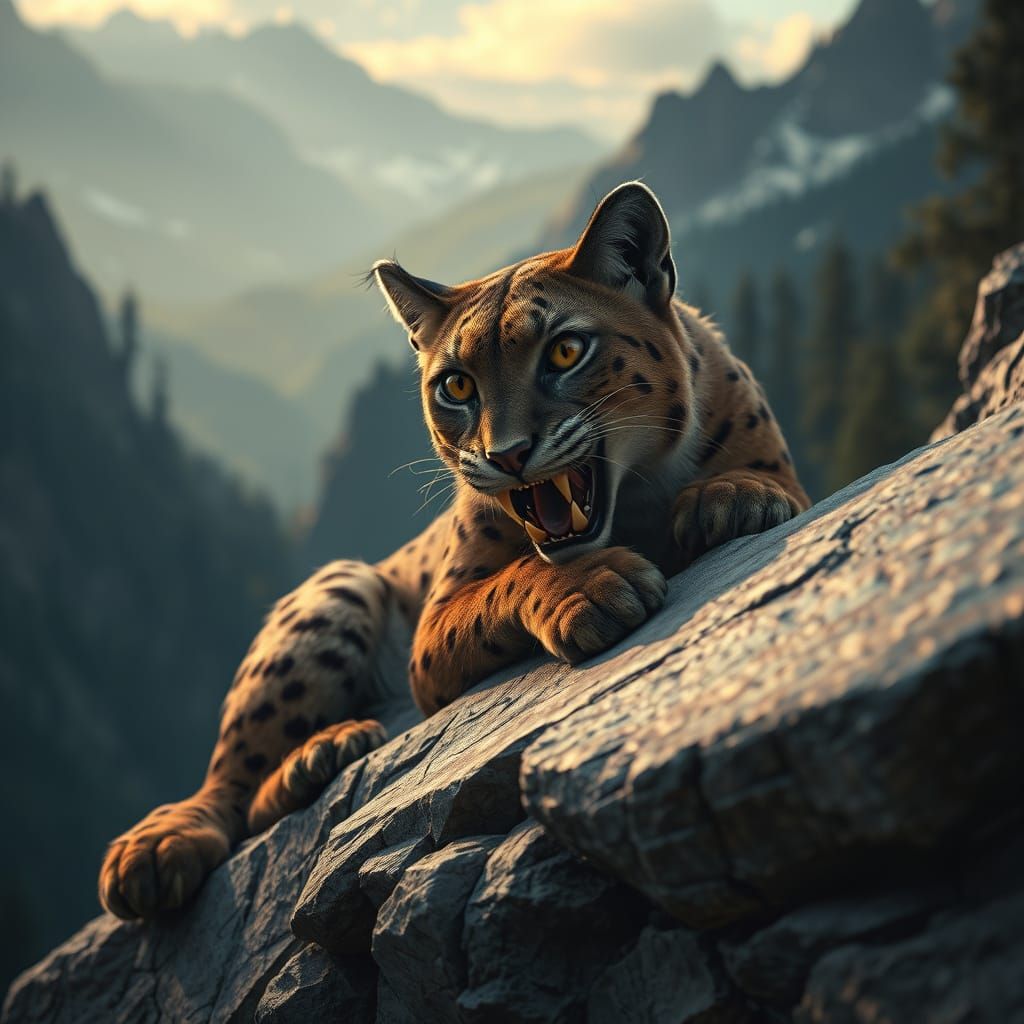 Saber-Toothed Cat in Cinematic Landscape