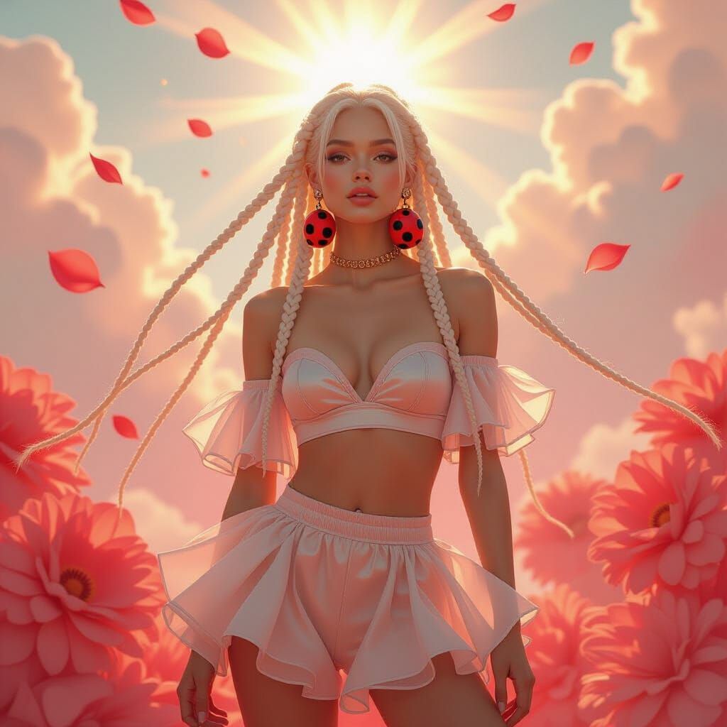 Ethereal Fashion Model in Surreal Coral Landscape