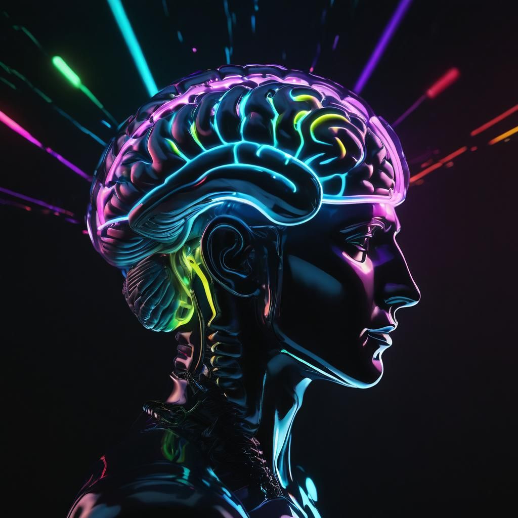 Neon Brain Lights in Hyperrealistic Style