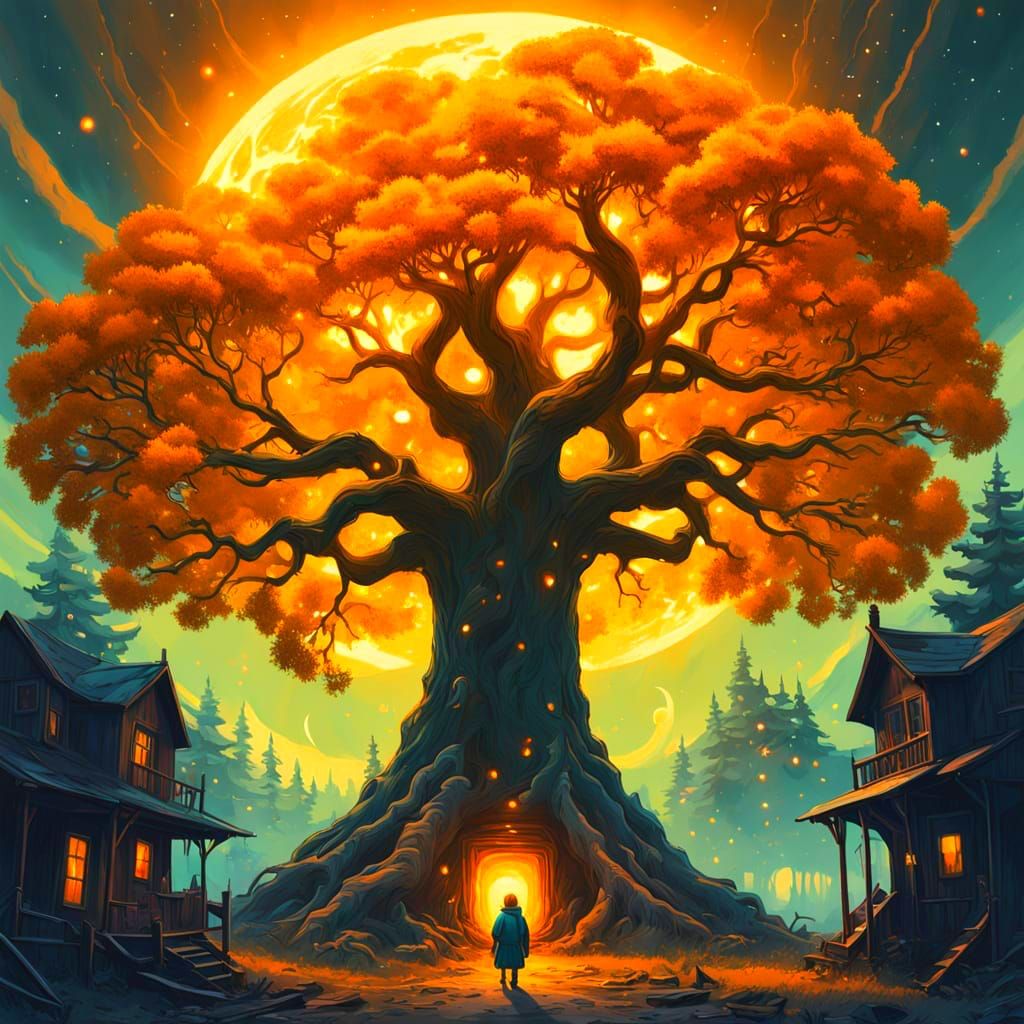 Ethereal Tree of Life in a Crumbling City