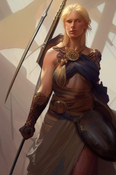 Blonde Warrior Portrait with Spear, Hyperdetailed Lighting