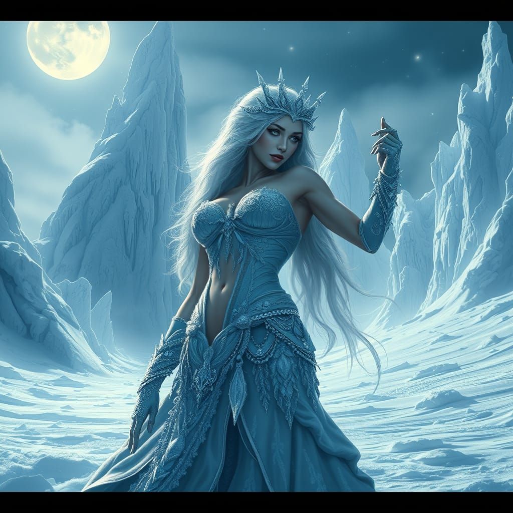 Muscular Snow Princess in Ethereal Moonlight Glow