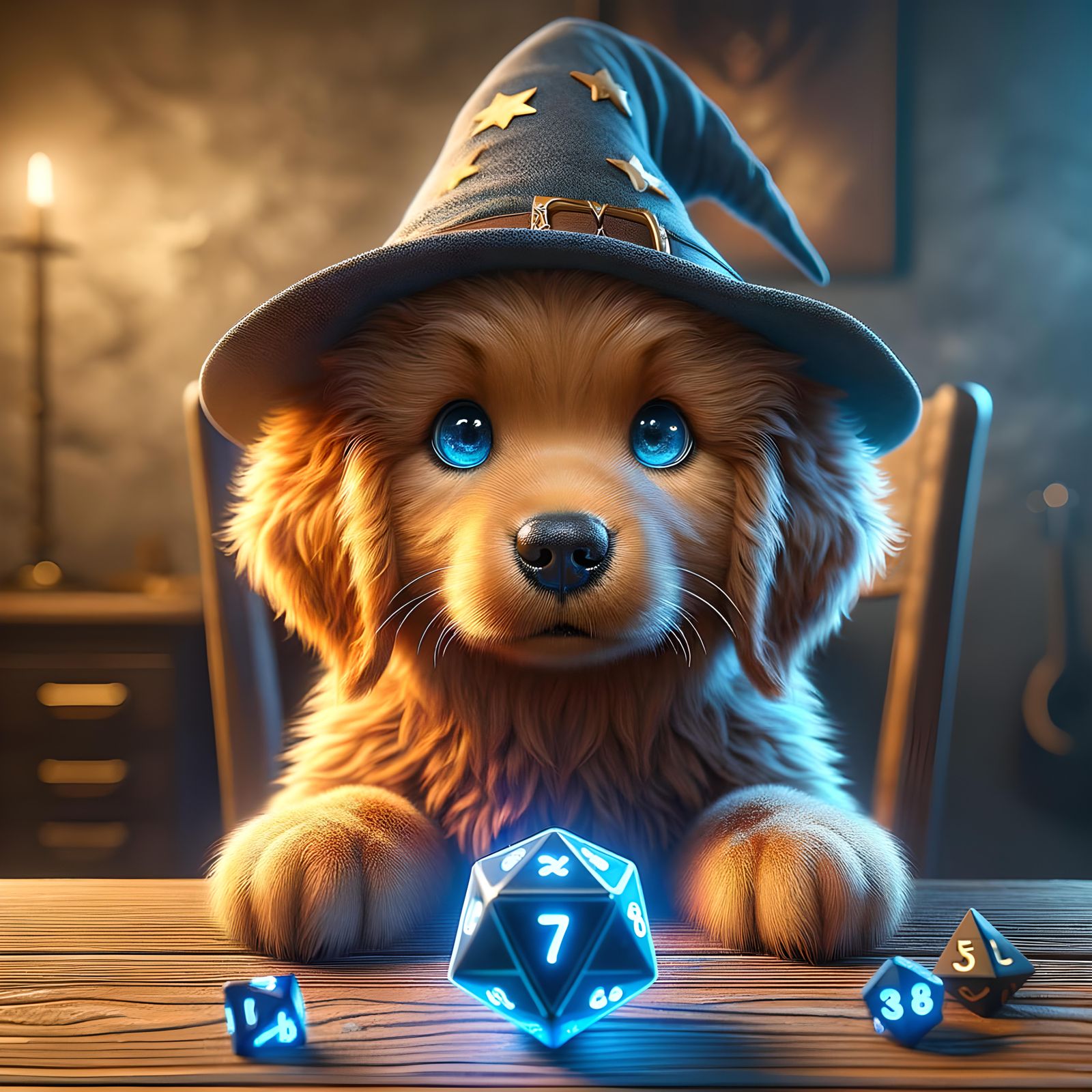 Golden Retriever Wizard Playing Dungeons and Dragons