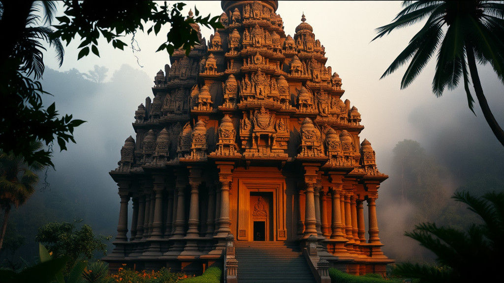 Majestic Hindu Temple in Golden Light
