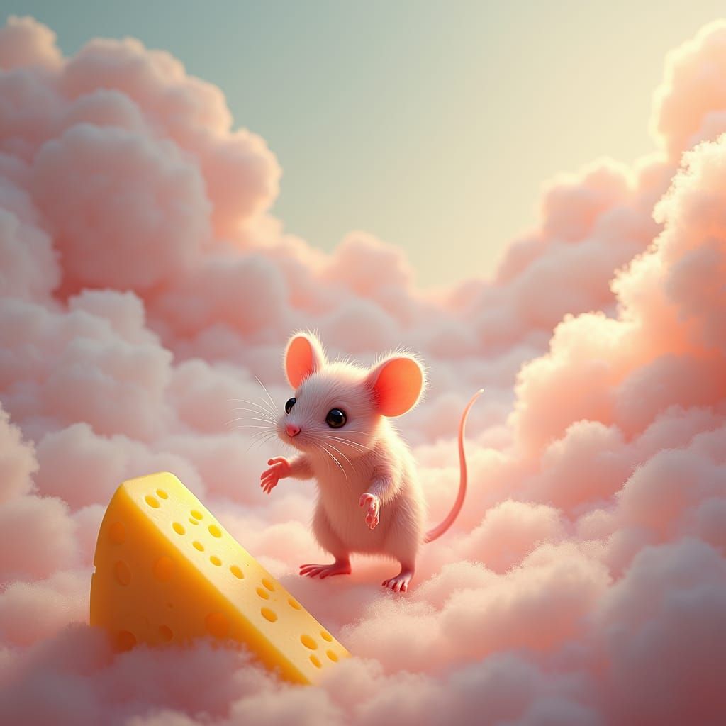 Mouse in Dreamscape with Cheese, Abstract Expressionism