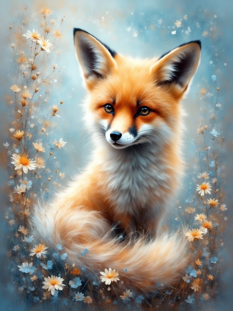 Ethereal Fox Among Daisies in Impressionistic Style